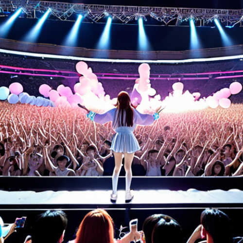 Home 11 **K-Pop Idol Concert:** A brightly lit stadium concert scene, packed with fans holding light sticks. A charismatic K-Pop idol performs on stage, showcasing dynamic choreography. Capture the energy and excitement of the Hallyu wave.