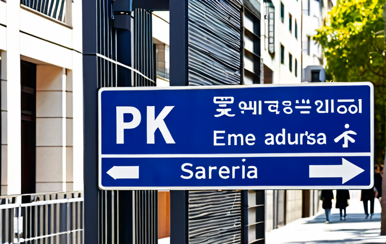 한글과 공공 디자인 - "A modern street sign in Barcelona featuring clear Hangeul-inspired typography alongside Spanish. Th...