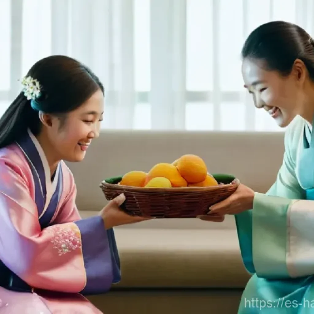 한글과 형태론 연구 - **Foreground Left:** A young Korean person (wearing traditional yet stylish modern Hanbok-inspired c...