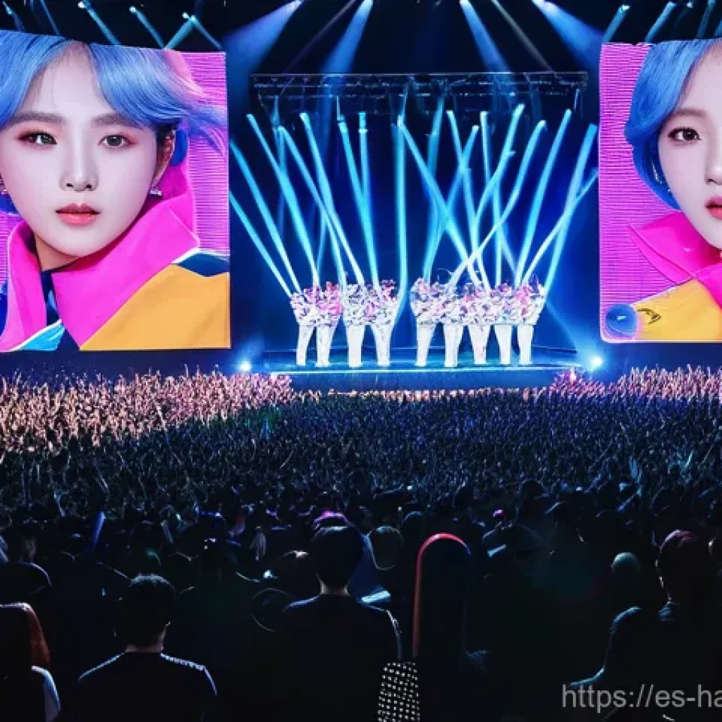 한글 사용 국가 - **K-Pop Global Performance**
    A vibrant, high-energy K-pop boy group of 5-7 members performing on...