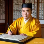 한글과 한자 혼용 사례 - The Birth of Hangul**
    "A majestic, wide-angle portrait of King Sejong the Great, depicted in tra...