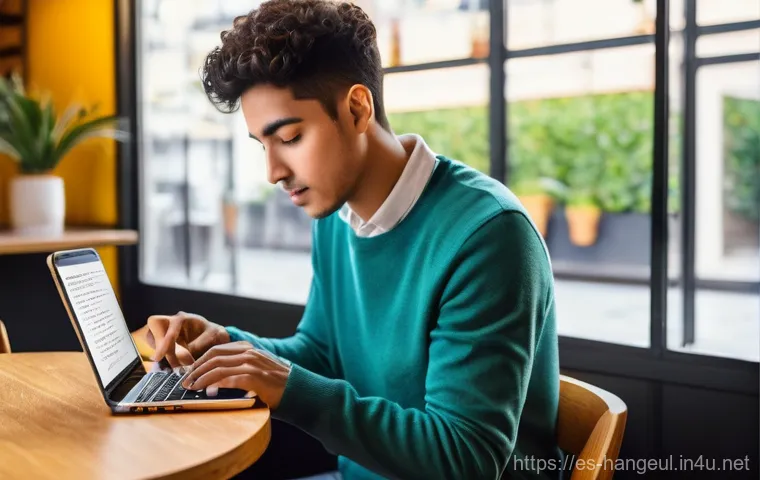 스마트폰 한글 키보드 추천 - **Prompt:** A young adult, around 20-30 years old, with a bright and focused expression, is comforta...