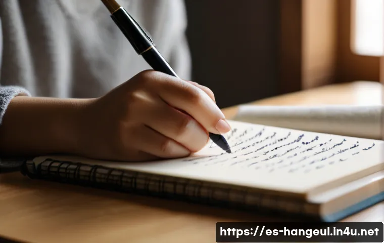 한글 필기체 잘 쓰는 법 - A serene and intimate close-up of a Hispanic woman, approximately 25-35 years old, peacefully practi...