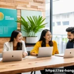 한글 기반 브랜드 네이밍 - A modern branding studio scene in a vibrant Latin American city office, young diverse Hispanic profe...